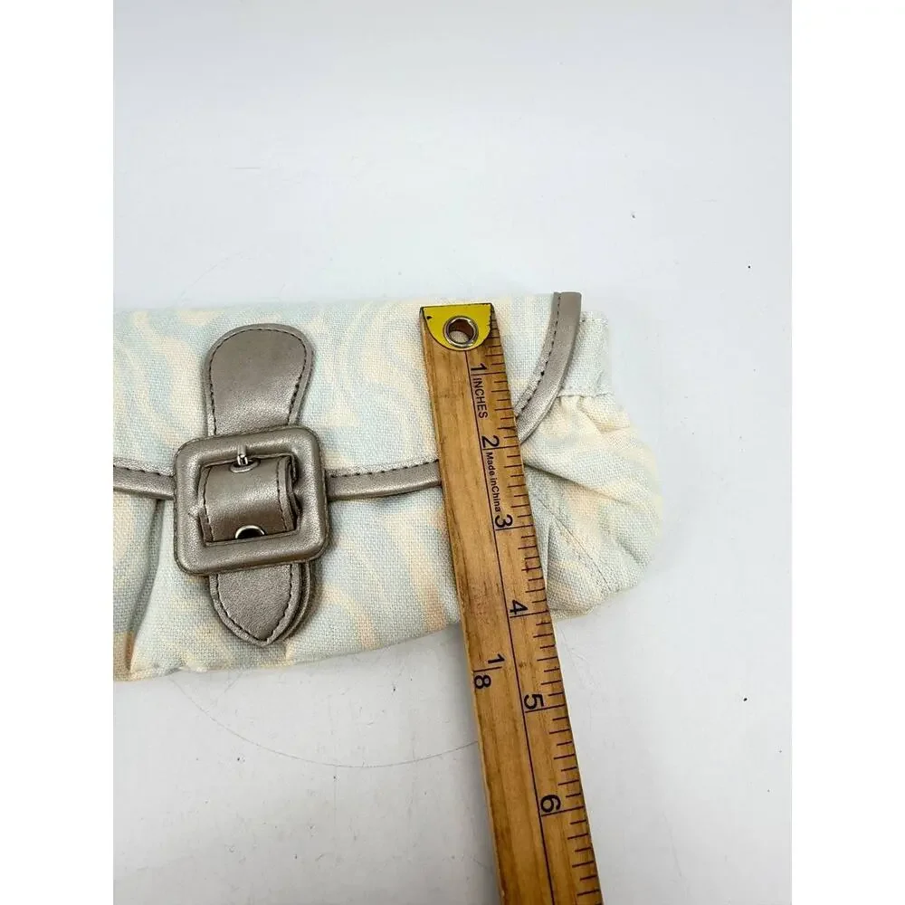 Fashion Fair Cosmetics Canvas Clutch Wallet Keychain Charm Blue White Vintage